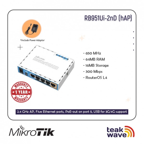 Jual MikroTik RB951Ui-2nD hAP - Teakwave