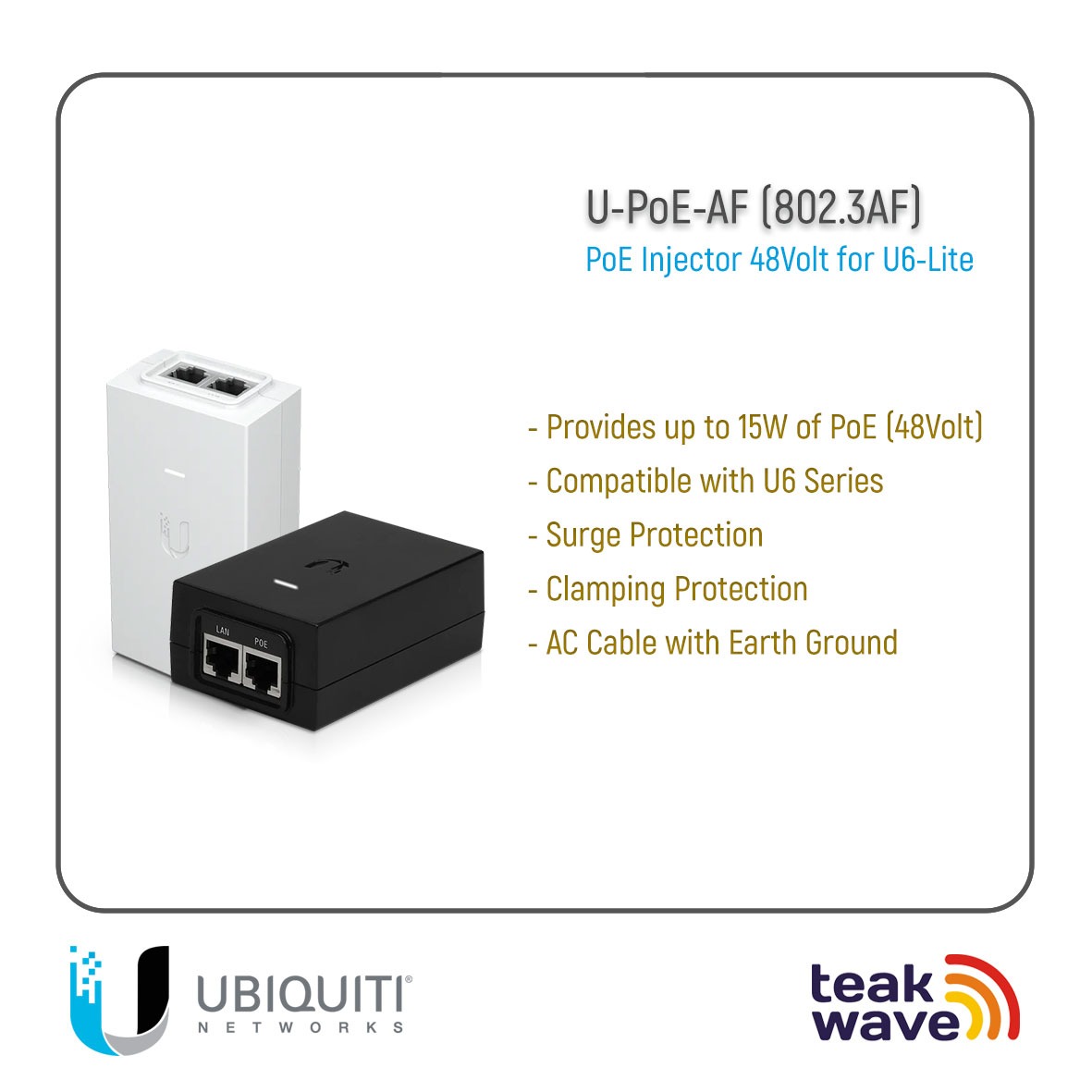 Ubiquiti U-POE-AF 802.3AF Power over Ethernet (PoE) Injector Adapter