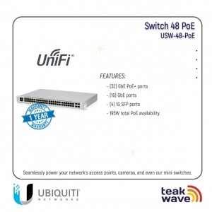 Ubiquiti USW-48-POE 48-Port Managed PoE Switch with 32 32W 802.3at PoE